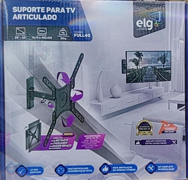Suporte Tri Articulado Tv 26 A 55 Full 40 Pro ELG Cor Preto